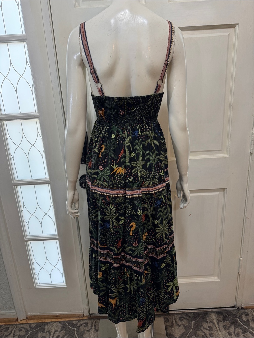 Farm Rio 100% Cotton V-Neck Tiered Tropical Print Maxi Floral Black Dress Sz S - Picture 10 of 15